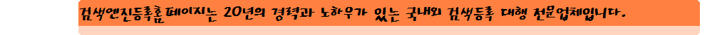 검색엔진등록홈페이지는 30년의 경력과 노하우가 있는 국내외 검색등록 대행 전문업체입니다.